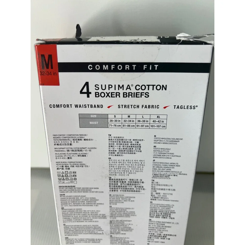 Kirkland Signature Mens 4-Pack Supima Cotton Boxer Briefs Black Medium 32-34